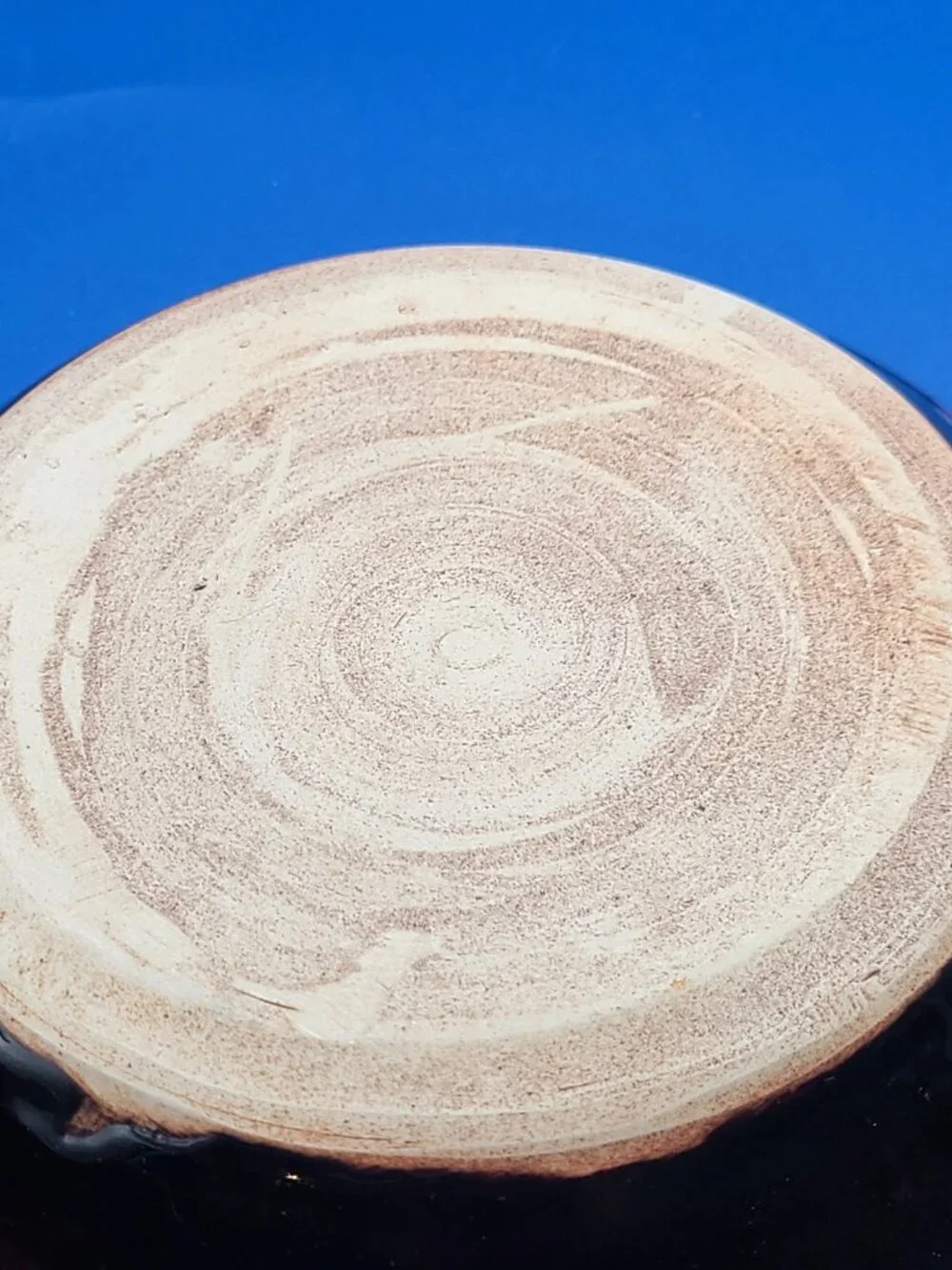 Studio Art Pottery Small Round Dishes Blue Brown Cream Glazed Set of 4
